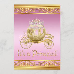 Chique Roze Gouden Prinses Babyshower Uitnodiginge Kaart