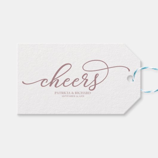 Chique roze gouden script Cheers wijnfleslabels Cadeaulabel (Voorkant (Horizontaal))