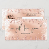 Chique roze gouden sneeuw dennenboom logo cadeaubo (Voorkant / Achterkant)