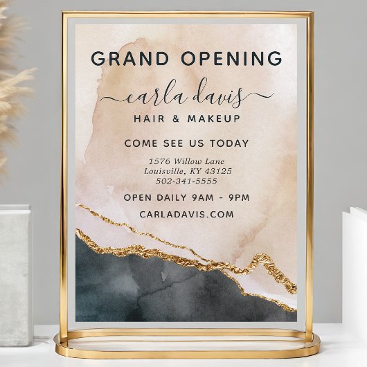 Chique Roze & Gouden Waterverf Salon Grand Opening Flyer