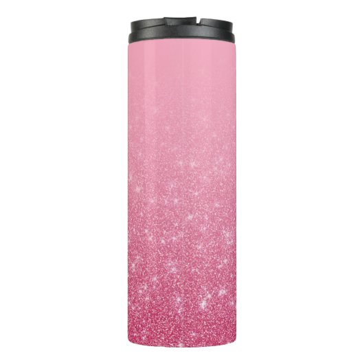 Chique roze gradiënt faux glitter monogram thermosbeker (Achterkant)