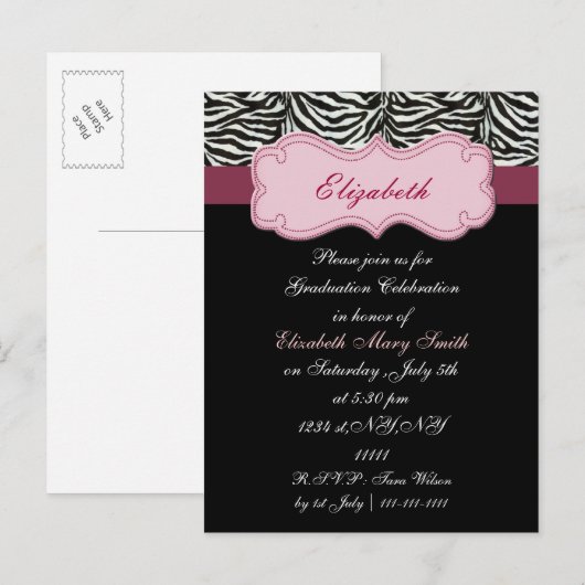 chique roze Graduation party Uitnodiging (Voorkant / Achterkant)