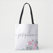 Chique Roze Grijs waterverf bloemennaam Bruidsmeis Tote Bag (Voorkant)