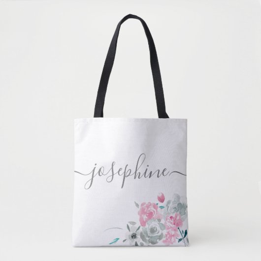 Chique Roze Grijs waterverf bloemennaam Bruidsmeis Tote Bag (Voorkant)
