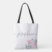 Chique Roze Grijs waterverf bloemennaam Bruidsmeis Tote Bag (Achterkant)