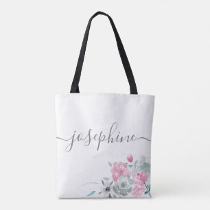 Chique Roze Grijs waterverf bloemennaam Bruidsmeis Tote Bag