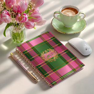 Chique Roze Groen Geruit Monogram Persoonlijke Pla Planner