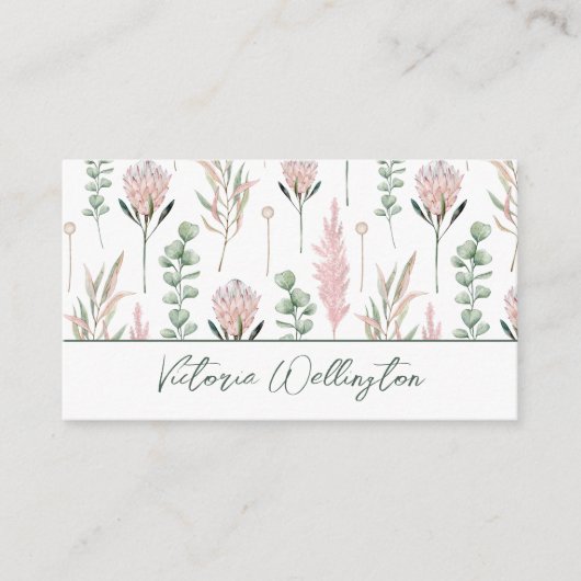 Chique Roze & Groen Land Bloemen QR Code Visitekaartje (Voorkant)