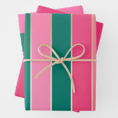 Chique Roze & Groene en Gouden Strepen Inpakpapier Vel (In situ)