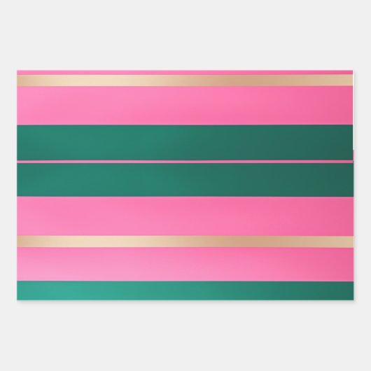 Chique Roze & Groene en Gouden Strepen Inpakpapier Vel (Voorkant 3)