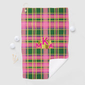 Chique roze & groene geruite monogram golfhanddoek (Insitu)