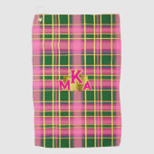 Chique roze & groene geruite monogram golfhanddoek (Voorkant)
