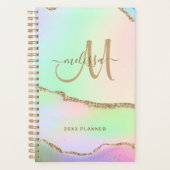Chique roze groene pastel gouden glitter monogram planner (Voorkant)