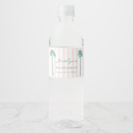 Chique Roze & Groene Vaanpalm Boom Meidenavakantie Waterfles Etiket