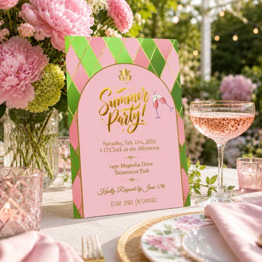 Chique Roze Groene Zomerfeest Uitnodiging