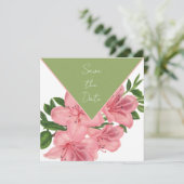Chique roze hibiscus bewaar de datum save the date (Staand voorkant)