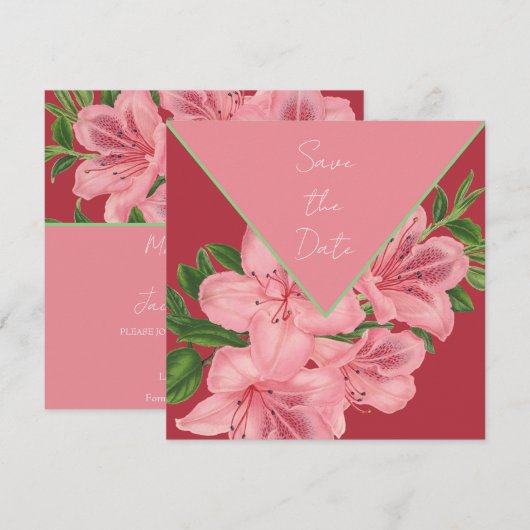Chique roze hibiscus bewaar de datum save the date (Voorkant / Achterkant)