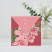 Chique roze hibiscus bewaar de datum save the date (Staand voorkant)
