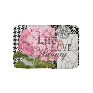 Chique Roze Hortensia Collage Vintage Damast Kunst Badmat