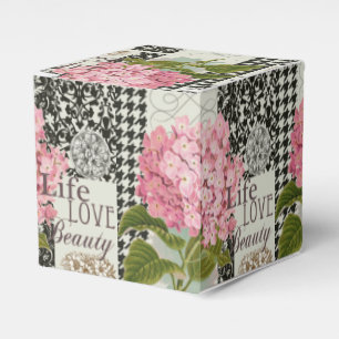 Chique Roze Hortensia Collage Vintage Damast Kunst Bedankdoosjes