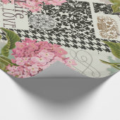 Chique Roze Hortensia Collage Vintage Damast Kunst Cadeaupapier (Hoek)