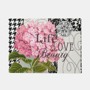 Chique Roze Hortensia Collage Vintage Damast Kunst Deurmat