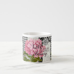 Chique Roze Hortensia Collage Vintage Damast Kunst Espresso Kop
