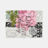Chique Roze Hortensia Collage Vintage Damast Kunst Fleece Deken (Voorkant (Horizontaal))
