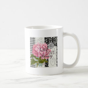 Chique Roze Hortensia Collage Vintage Damast Kunst Koffiemok