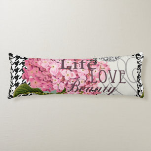 Chique Roze Hortensia Collage Vintage Damast Kunst Lichaamskussen