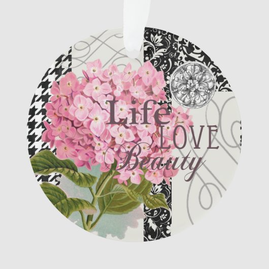 Chique Roze Hortensia Collage Vintage Damast Kunst Ornament (voorkant)