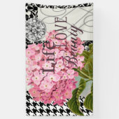 Chique Roze Hortensia Collage Vintage Damast Kunst Spandoek (Verticaal)
