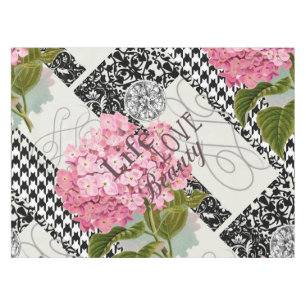 Chique Roze Hortensia Collage Vintage Damast Kunst Tafelkleed