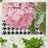 Chique Roze Hortensia Collage Vintage Damast Kunst Theedoek (Gevouwen)
