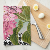 Chique Roze Hortensia Collage Vintage Damast Kunst Theedoek (Quarter Fold)