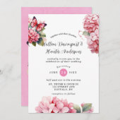 Chique roze Hydrangea Vlinder bruiloft uitnodiging (Voorkant / Achterkant)