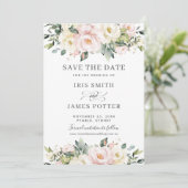 Chique Roze Ivoor Bloemige Trouw Save the Date Kaa Kaart (Staand voorkant)