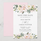 Chique Roze Ivoor Bloemige Trouw Save the Date Kaa Kaart (Voorkant / Achterkant)
