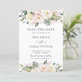 Chique Roze Ivoor Bloemige Trouw Save the Date Kaa Kaart