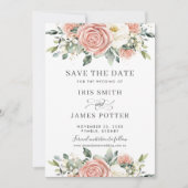 Chique Roze Ivoor Bloemige Trouw Save the Date Kaa Kaart (Voorkant)
