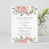 Chique Roze Ivoor Bloemige Trouw Save the Date Kaa Kaart (Staand voorkant)