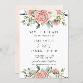 Chique Roze Ivoor Bloemige Trouw Save the Date Kaa Kaart