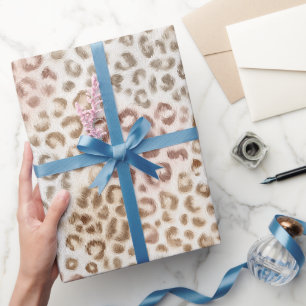 Chique Roze Ivoorkleurige Luipaard Verjaardag Cadeaupapier