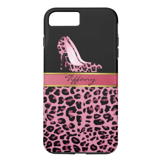 Chique roze jaguarprint iPhone 7 Plus hoesje (Achterkant)
