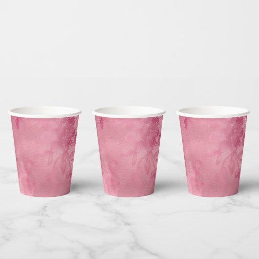 Chique Roze Kant Papieren Bekers (Multi)