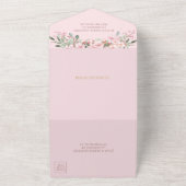 Chique Roze Kersenbloesem Roze Gouden Quinceañera All In One Uitnodiging (Buitenkant)