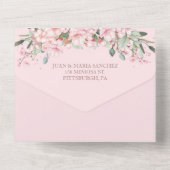 Chique Roze Kersenbloesem Roze Gouden Quinceañera All In One Uitnodiging (Achterkant)