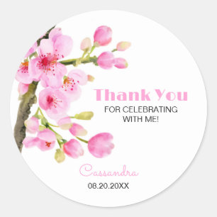 Chique roze kersenbloesem Sakura Floral Dank u Ronde Sticker