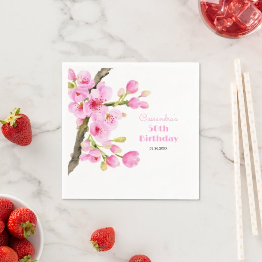 Chique roze kersenbloesem Sakura Floral Verjaardag Servet (Insitu)