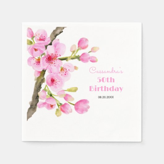 Chique roze kersenbloesem Sakura Floral Verjaardag Servet (Voorkant)